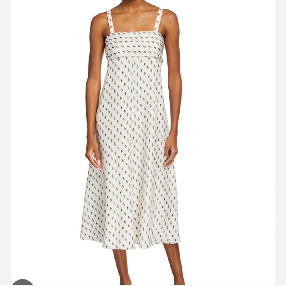 Theory Floral Ikat Print‎ Silk Tie Back Midi Dress In Ecru tank